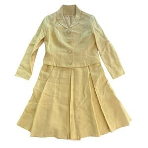Vintage 80s Yellow Suit Jacket Blazer Sleeveless Dress Outfit Handmade Women's